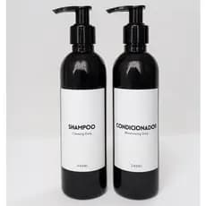 Frasco Preto Para Banheiro 2 Peças Shampoo Condicionador 240ML
