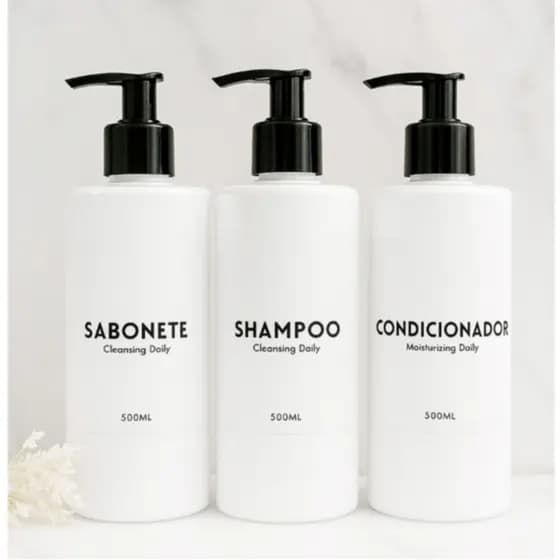kit 3 Dispenser Frascos Branco 500ml Shampoo Condicionador Sabonete