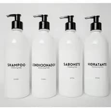 Kit Frascos Branco 04 Peças Shampoo Condicionador Hidratante Sabonete 500ML