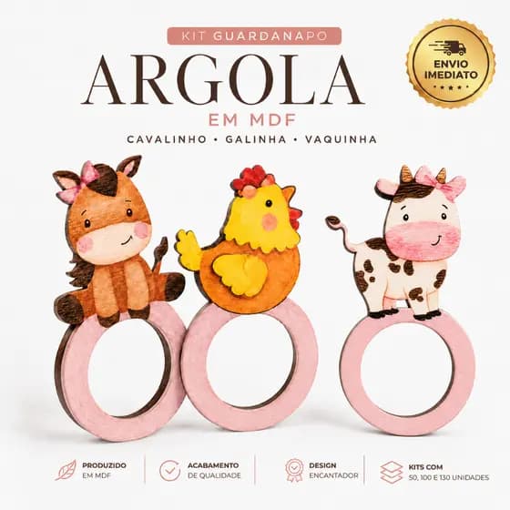 Kit Guardanapo Argola  MDF Mesa Posta Cavalinho Galinha Vaquinha 50 100 130 Unidades Envio Imediato