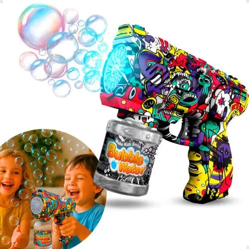 Lança Bolha De Sabão Pistola Automática Colorido Brinquedo Infantil Grafitada Lançador Bolinhas Sabao