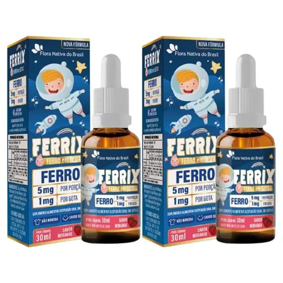 2 Vitamina Ferrix Gotas 30ml Sabor Morango
