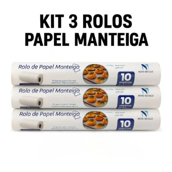 Kit 3 Rolos Papel Manteiga Antiaderente Rolo 10M x 30cm Forno