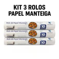 Kit 3 Rolos Papel Manteiga Antiaderente Rolo 10M x 30cm Forno