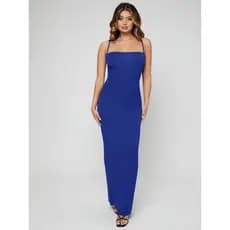 Vestido longo azul real.