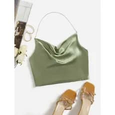 Top cropped costa nua/verde azeitona tamanho M.