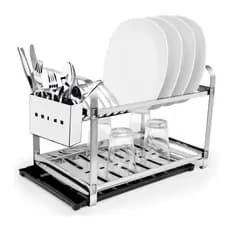 Escorredor Inox 16 Pratos Porta Talher Inox Bandeja Coletora Preta