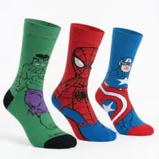 Kit 3 Pares Meias Infantil Cano Médio Algodão Confortável Homem Aranha Estampas Geek Heróis Marvel DC Harry Potter