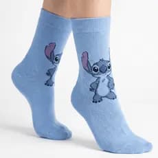 Meia Infantil Menina Feminina Stitch Angel Personagem Disney Algodão Azul Academia Rosa Cano Alto