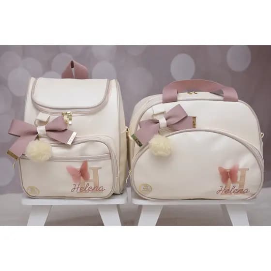 Kit Bolsa Maternidade Personalizado Luxo 2 Peças Mala + Mochila Multifuncional Térmico Impermeável