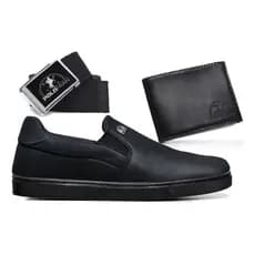 kit Tênis Polo Preto Fran Masculino Slip On 43 + Carteira & Cinto