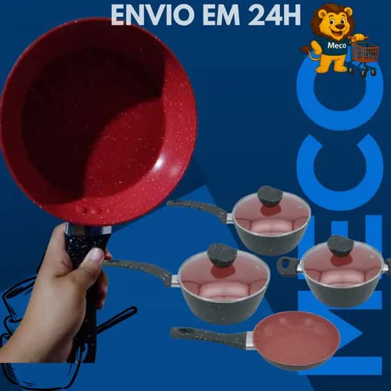 Conjunto 4 Peças de Panelas Antiaderente Não Gruda Tampa Vidro Indução Kit Cozinha Baquelite