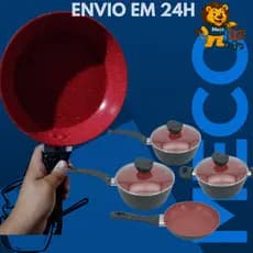 Conjunto 4 Peças de Panelas Antiaderente Não Gruda Tampa Vidro Indução Kit Cozinha Baquelite