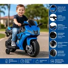 Moto Eletrica Infantil Speed 6V Azul Potente Bateria Recarregavel Controle Seguro Diversao Criancas