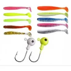 Kit 10 Isca Artificial Soft + 2 Jig Head Total 12 Unidades