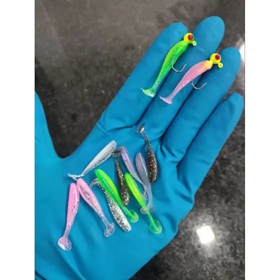 kit Isca Artificial Soft 3.5Cm + Jig Head 2g 12 Unidades