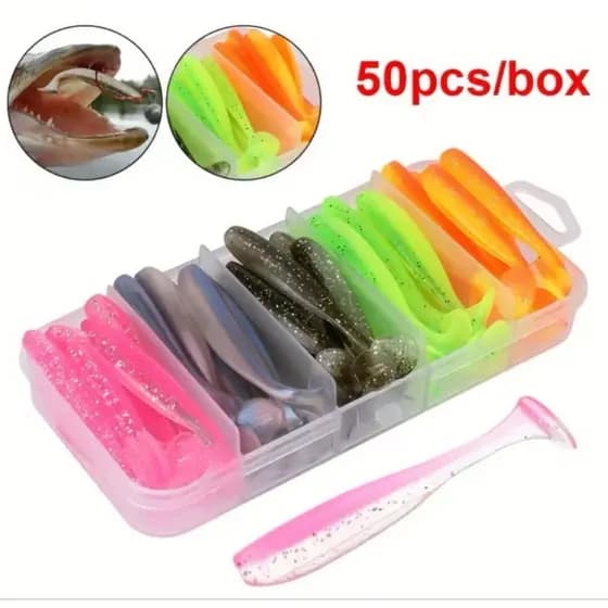 Kit Isca Soft Shad 5cm 1g 10/20/30/40/50 Unidades + Caixa