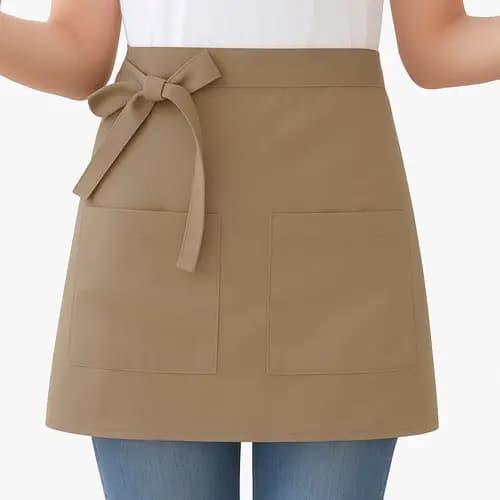Avental Brim Cintura Curto 2 Bolsos Algodão Chef Atendimento Liso