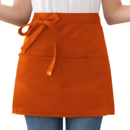 Avental Brim Cintura Curto 2 Bolsos Algodão Chef Atendimento Laranja Liso