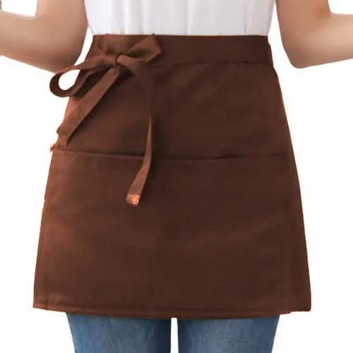 Avental Brim Cintura Curto 2 Bolsos Algodão Chef Atendimento Marrom Liso