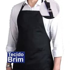Avental Brim Com Bolso Regulável Algodão Uniforme Chef Cozinha Restaurante Evento Churrasco Preto Perbella Uniformes