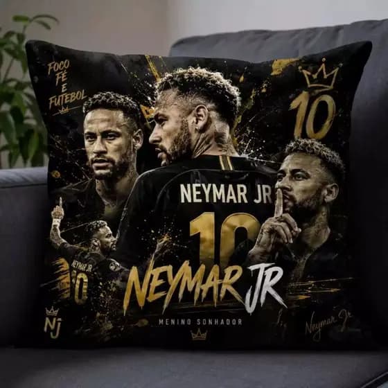Capa de Almofada Neymar Jr 45x45 Decorativa Futebol Estampada Com Zíper Presente para Fãs