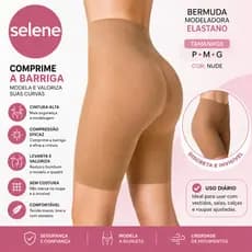 Bermuda Modeladora Selene Anágua Cintura Alta Sem Costura Comprime Barriga Não Marca Roupa Nude Elastano Premium Confort