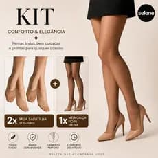 Kit 2 Pares Meia Sapatilha Invisível + 1 Meia Calça Selene Fio 15 Feminina Conforto Elegância Premium Original Elastano