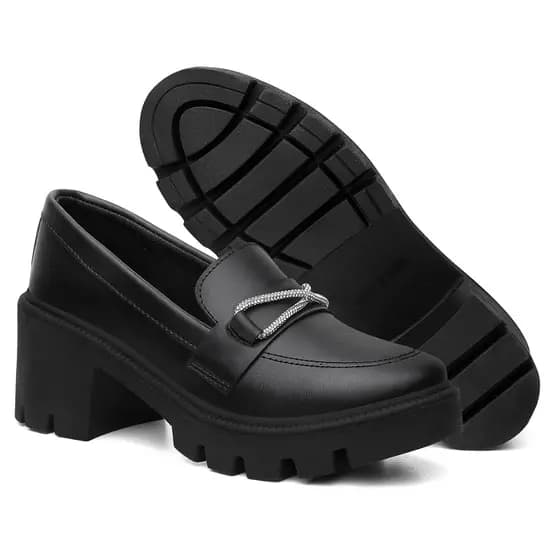 Mocassim Salto Tratorado Brilho Estilo Oxford Diversas Cores