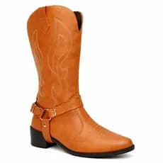 Bota Texana Feminina Cano Alto Bordada Com Cabresto Removível Montaria Country