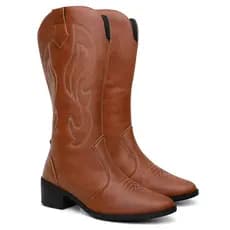 Bota Texana Feminina Western Cano Alto Bordada Country Rodeio Salto Médio Com Zíper