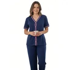 Pijama Feminino Baby Doll Short Verão Confortável Blogueirinha Com Botões