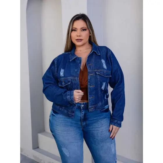 JAQUETA JEANS COM BARRA PLUS SIZE DESTROYED