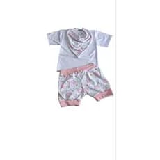 Conjunto Bebê Com 3 Peças, Body Shorts E Bandana Rapoza