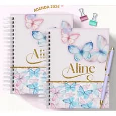 Agenda Personalizada 2026 Floral Candy Borboleta Nome na capa Caderno Planner