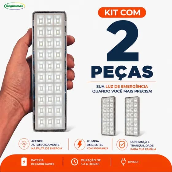 Kit 2 Luminaria Emergencia Lampada 30 Leds Recarregável Bivolt Segurimax