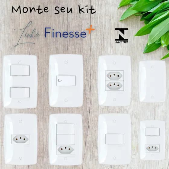 Tomadas 10A 20A Interruptores Simples e Paralelo Placas e Campainha - Linha Finesse+ Blux