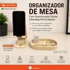 Organizador de Mesa com Suporte para Celular Bandeja Porta Chaves Porta Objetos Minimalista Impressão 3D Home Office