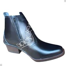 Bota Country Unissex Masculina Feminina Texana Cowboy Botina Preta Com Ziper Botinha Vaquejada de Couro Legitimo 3536