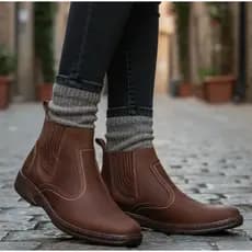 Bota Feminina Casual Botina Couro Nobuck Solado Borracha Costurado Estilo Chelsea social Vaquejada Cavalgada Rodeio 2520