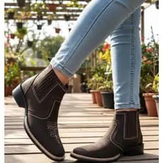 Bota Country Texana Couro Nobuck Legitimo Botina Bico Quadrado Solado Borracha Costurado Estilo Vaquejada Cavalgada 3140