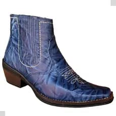 Bota Country Couro Legitimo Botina Cor Azul Solado Borracha Costurado Salto Alto Carrapeta Ref 3331