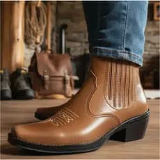 Bota Country Masculina Couro Legitimo Solado Borracha Salto Carrapeta Botina Texana Cavalgada Rodeio Vaquejada 3331