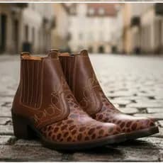 Bota Country Couro Masculina 2 Duas Dois Cores Botina Texana Cowboy Rodeio Vaquejada Vaqueiro 3736