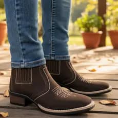 Botina Masculina Couro Legitimo Bota Cano Médio Botinha Estilo Casual Texana Bico Quadrado Ref 3140
