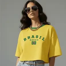 Cropped Oversized Feminino Copa do Mundo Algodão 100% | Estampa Bandeira Brasil