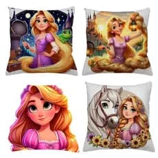 Kit com 4 Capas de Almofadas, Rapunzel Trança Princesa, Festa