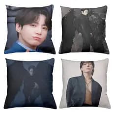 Kit 4 capas de almofadas ideal para decoração, idol Jeon Jung-kook, grupo BTS, coreano, amor - tamanho 45x45