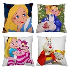 KIT 4 CAPAS DE ALMOFADAS ALICE NO PAIS DAS MARAVILHAS PRESENTE, FOFO, AMOR - TAMANHO 45X45