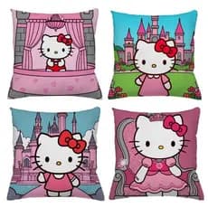 Kit com 4 Capas de Almofada Hello Kitty – Estilo, Cor e Fofura na Sua Decoração!